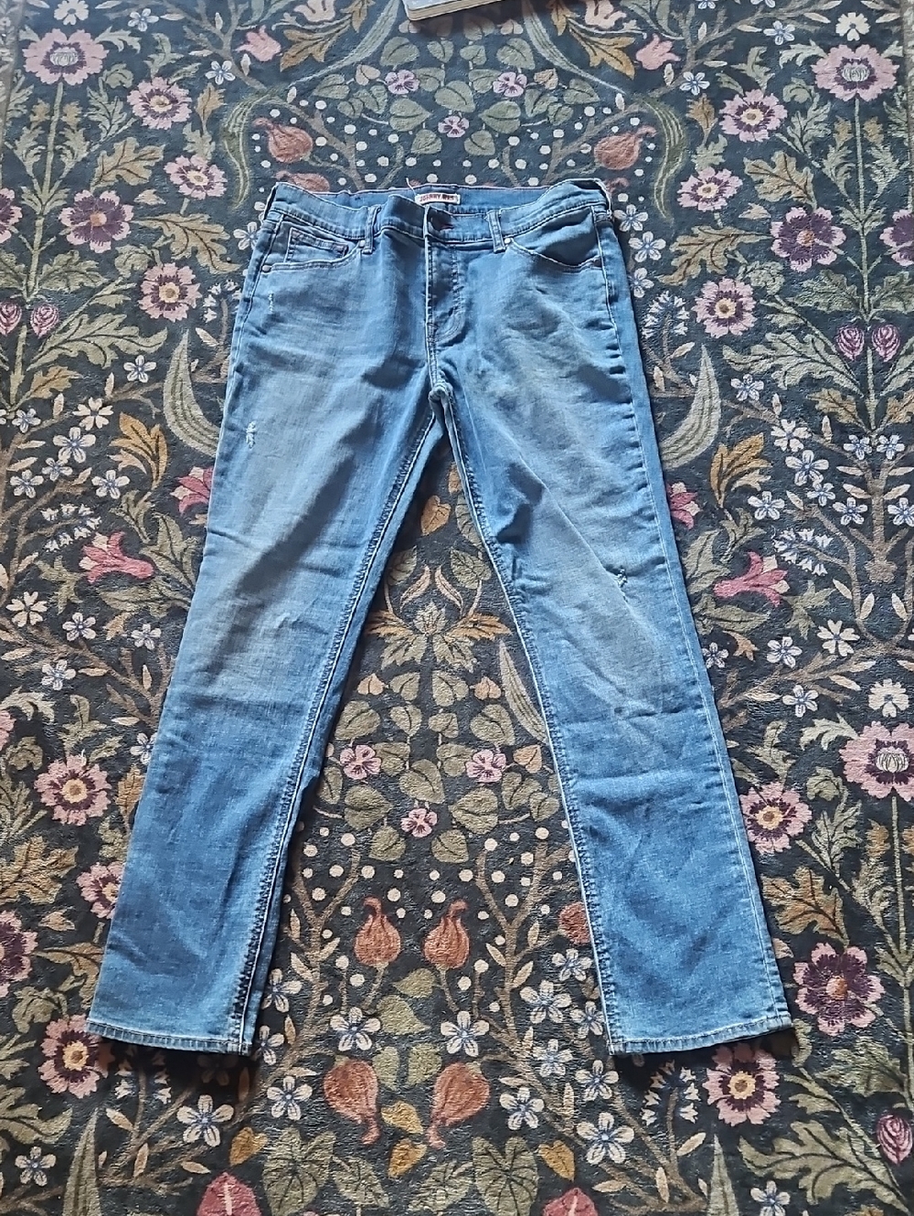 Johnny Was Blue Denim Jeans with Red Stitching
